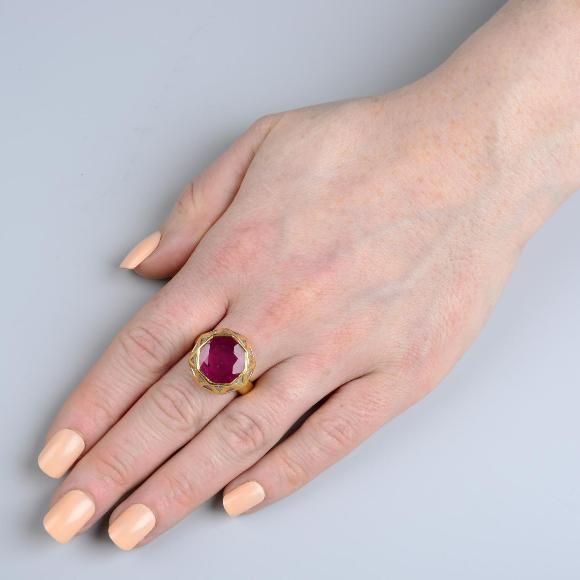 A ruby and diamond 'Sacred Shapes' ring, attributed to Jade Jagger.Ring size L1/2. - Image 5 of 5