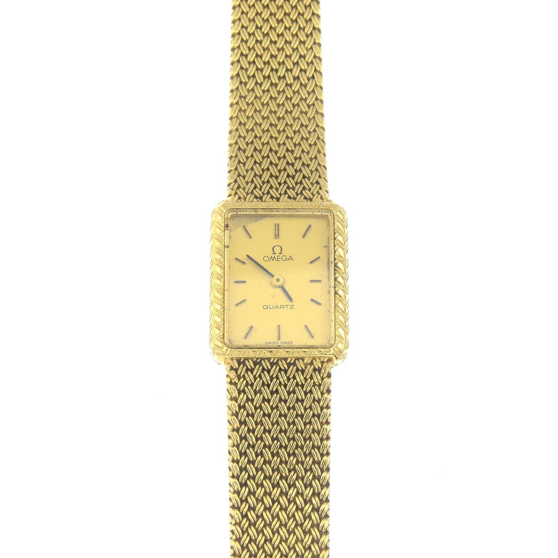 A lady's 18ct gold Omega wrist watch, with integral woven bracelet.Swiss convention marks. - Image 4 of 4