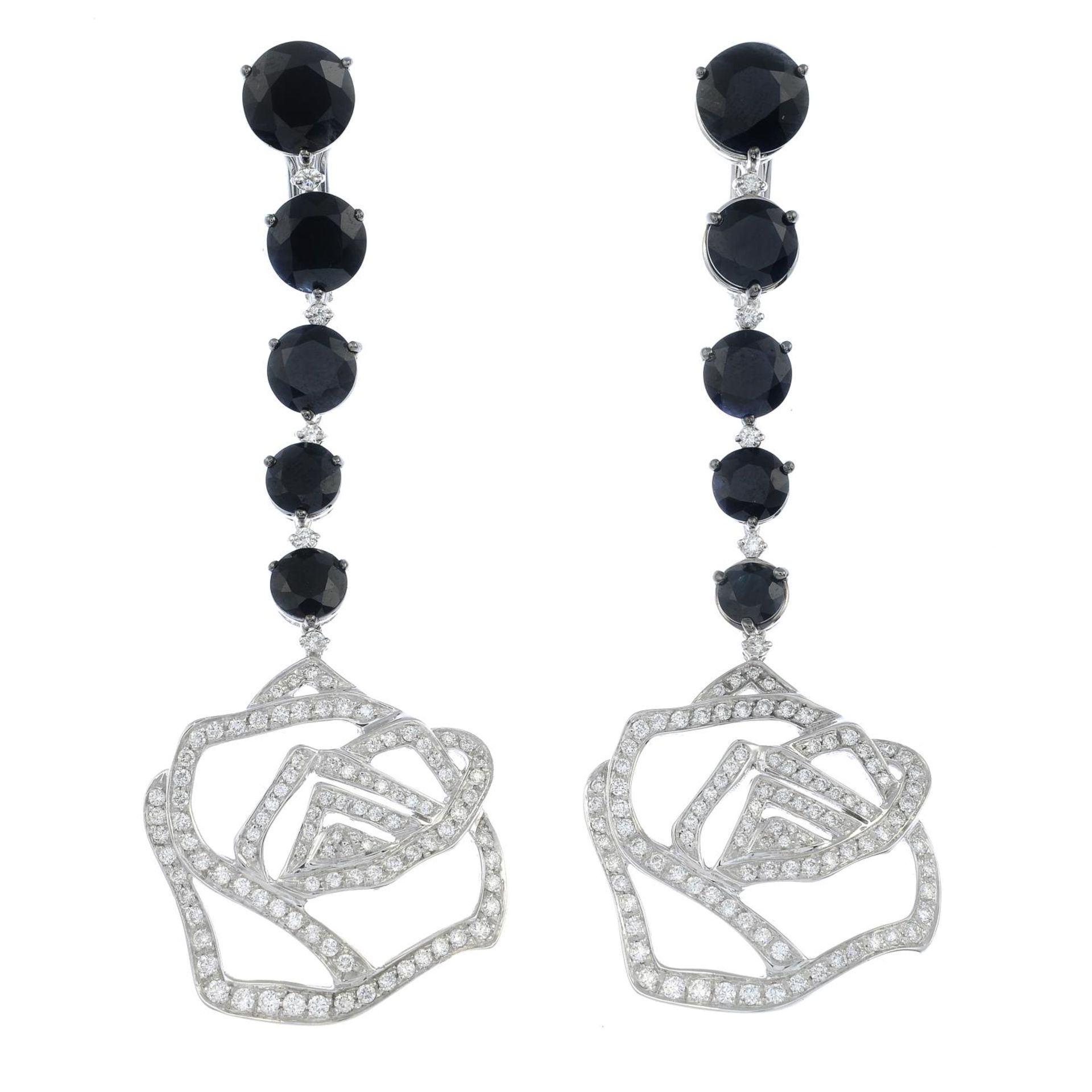 A pair of diamond and black gem rose earrings, by Gavello. - Bild 3 aus 3