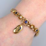 A late Victorian 15ct gold sapphire and diamond line curb-link bracelet,