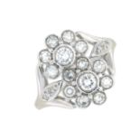 A brilliant-cut diamond double floral cluster ring.Estimated total diamond weight 0.75ct,