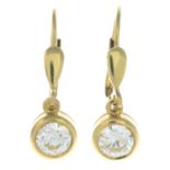 A pair of brilliant-cut diamond drop earrings.Estimated total diamond weight 1ct,