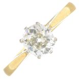 An 18ct gold old-cut diamond single-stone ring.Estimated diamond weight 0.85ct,