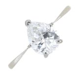 An 18ct gold pear-shape diamond single-stone ring.Diamond weight 1ct,