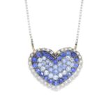 A circular-shape sapphire and brilliant-cut diamond heart-shape pendant,