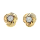 A pair of 'Trinity' cultured pearl earrings,