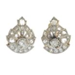 A pair of vari-cut diamond cluster earrings.Estimated old-cut diamond weight 0.80ct.Length 2cms.