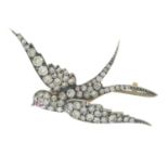A brilliant-cut diamond swallow brooch,