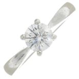 A platinum brilliant-cut diamond single-stone ring.Diamond weight 0.90ct,