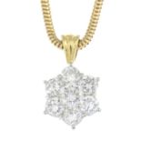 An 18ct gold diamond cluster pendant,