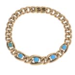 An early 20th century 15ct gold turquoise bracelet.