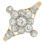 An old-cut diamond floral cluster ring.Estimated total diamond weight 0.55ct,