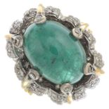 A cabochon emerald and pave-set diamond dress ring,