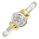 An 18ct bi-colour gold oval-shape diamond single-stone ring.Diamond weight 0.37ct,