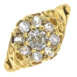 A late 19th century 18ct gold old-cut diamond cluster ring,