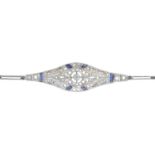 A vari-cut sapphire and diamond bracelet.Length 17.5cms.