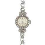A lady's mid 20th century diamond cocktail watch.Estimated total diamond weight 0.55ct.Stamped