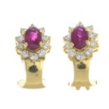 A pair of 18ct gold ruby and brilliant-cut diamond cluster earrings.Fittings for non-pierced