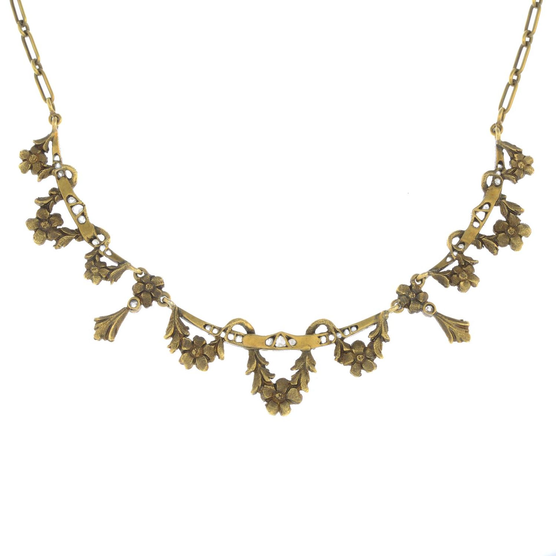 A Belle Époque 18ct gold rose-cut diamond necklace.Length 46cms. - Bild 3 aus 3