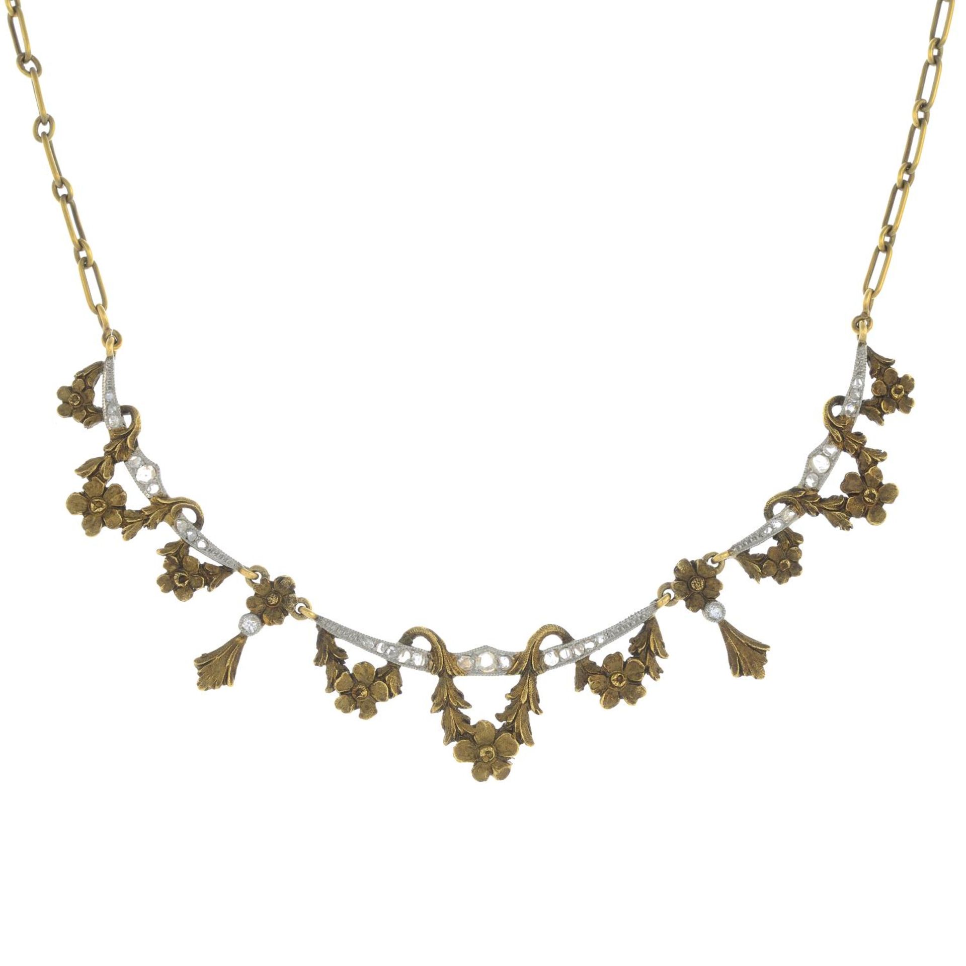 A Belle Époque 18ct gold rose-cut diamond necklace.Length 46cms.