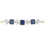 A sapphire and single-cut diamond bracelet.Total sapphire weight 4.83cts,