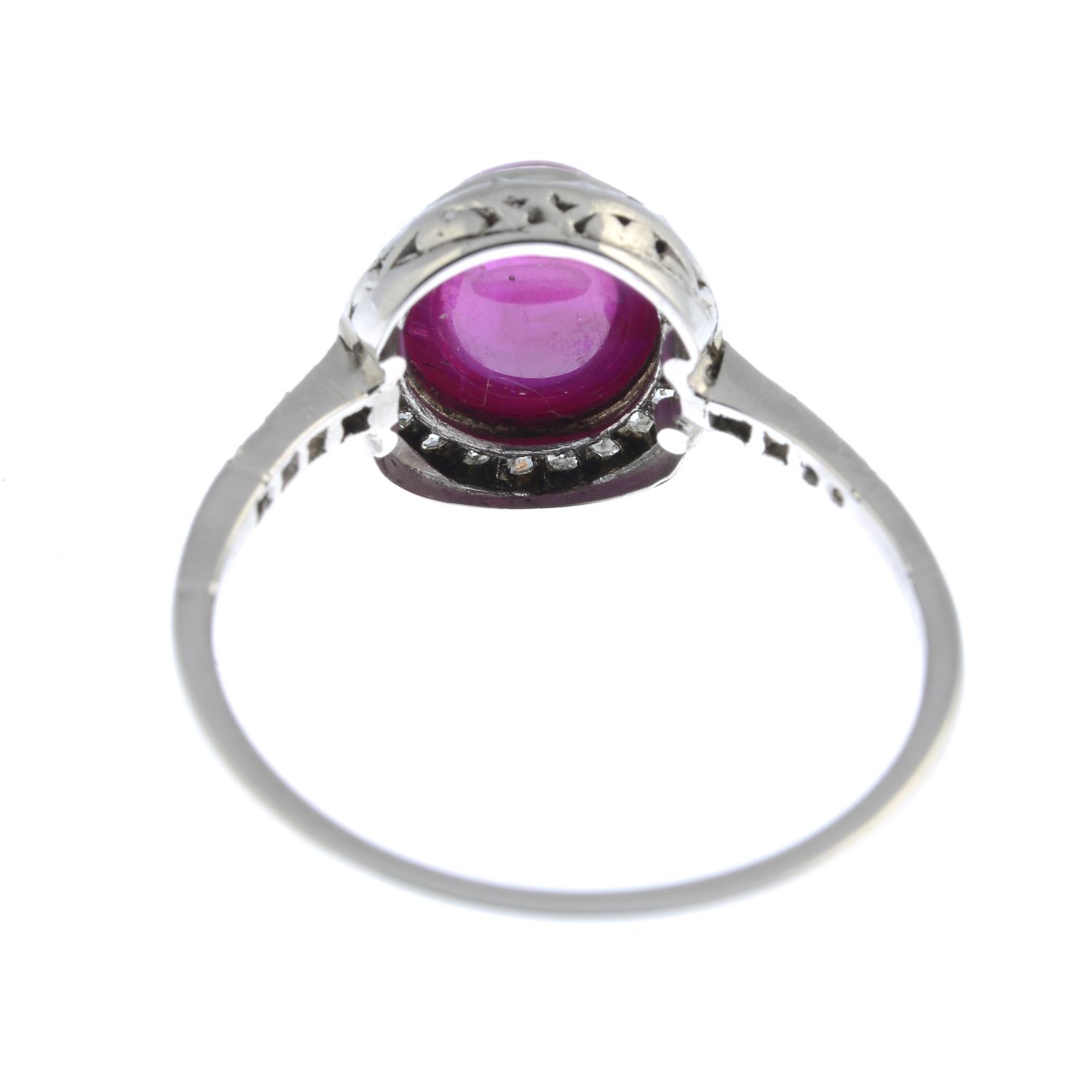 A Burmese ruby cabochon and old-cut diamond cluster ring.With report 80256-62, - Image 3 of 5