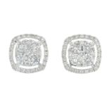 A pair of brilliant-cut diamond cluster earrings.Total diamond weight 1.20cts,