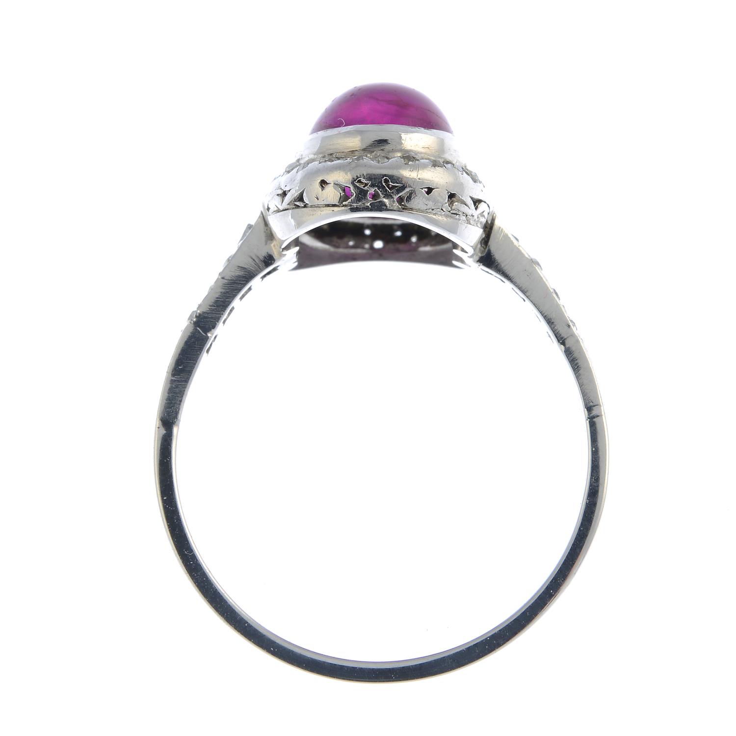 A Burmese ruby cabochon and old-cut diamond cluster ring.With report 80256-62, - Image 2 of 5