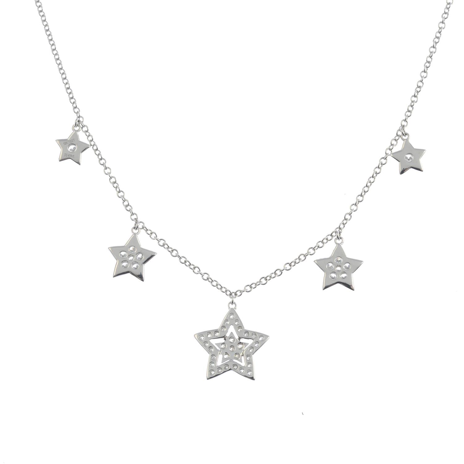 A brilliant-cut diamond star-shape necklace.Total diamond weight 0.41ct.Stamped 750.Length 41cms. - Image 3 of 3