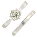 A platinum brilliant-cut diamond single-stone ring,