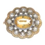 A late 19th century oval-shape citrine and rose-cut diamond brooch.Citrine calculated weight