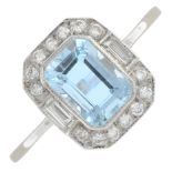 An aquamarine and vari-cut diamond ring.Aquamarine calculated weight 0.97ct,