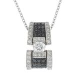 A brilliant-cut diamond and black gem pendant,