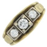 A brilliant-cut diamond three-stone ring.Estimated total diamond weight 0.75ct,