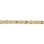 A vari-cut diamond and gem-set bracelet.Gems include ruby,