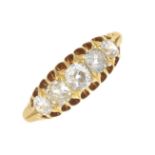 An early 20th century 18ct gold old-cut diamond five-stone ring.Estimated total diamond weight