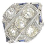 An old-cut diamond and vari-shape sapphire dress ring.Estimated total diamond weight 1.15cts,