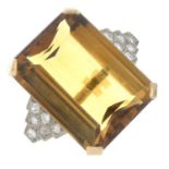 A citrine and single-cut diamond dress ring.Citrine calculated weight 36.53cts,