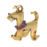A mid 20th century 18ct gold dog brooch,
