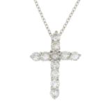 A brilliant-cut diamond cross pendant,