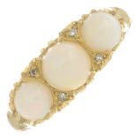 A 1960s 18ct gold opal three-stone ring,