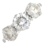 A brilliant-cut diamond three-stone ring.Estimated total diamond weight 1.50cts,