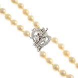 A two-row cultured pearl necklace,