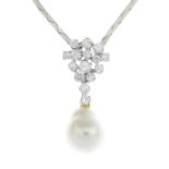 A cultured pearl and brilliant-cut diamond pendant,