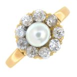 A late 19th century split pearl and old-cut diamond cluster ring,