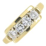 A brilliant-cut diamond four-stone dress ring.Estimated total diamond weight 0.60ct,