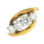 An 18ct gold brilliant-cut diamond four-stone ring.Estimated total diamond weight 1ct,