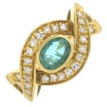 An emerald and single-cut diamond dress ring.Emerald calculated weight 0.40ct,