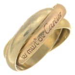 A 'les must de Cartier, Trinity' ring, by Cartier.Partial convention marks for 18ct gold.