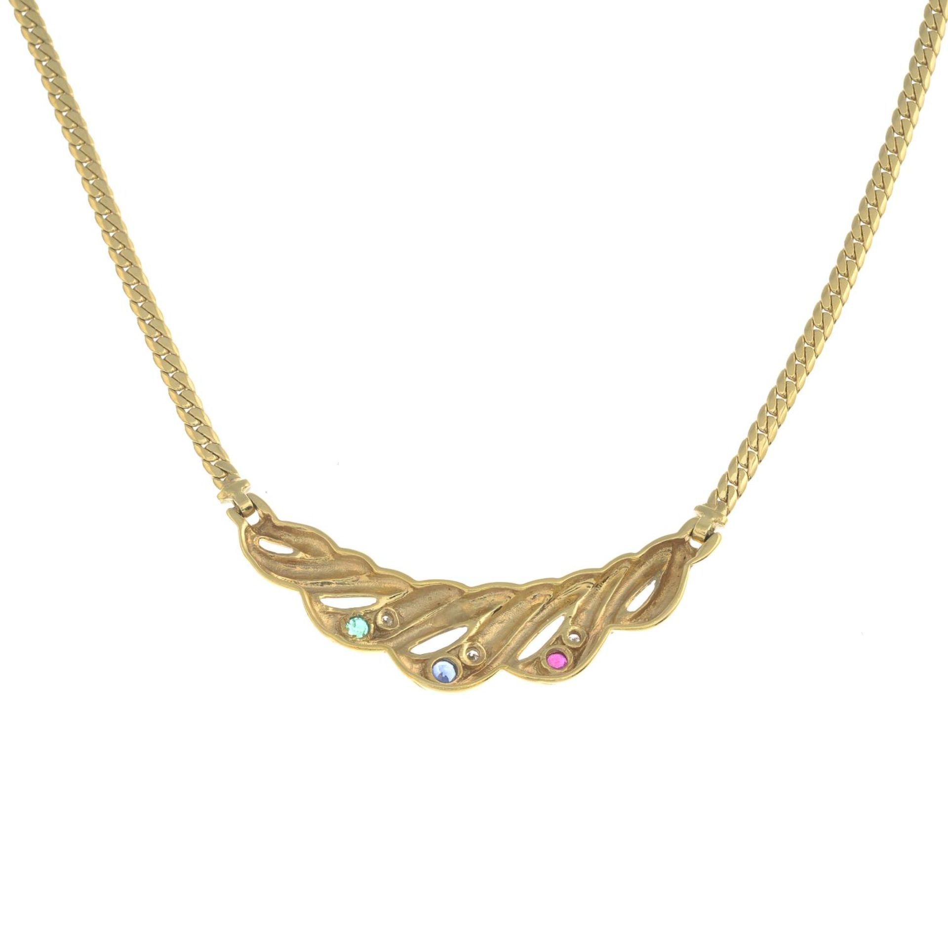 An 18ct gold gem-set and brilliant-cut diamond necklace.Gems include ruby, - Bild 2 aus 3